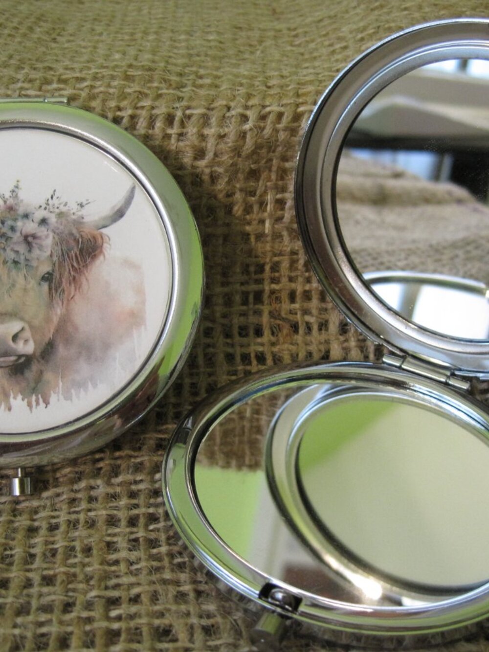Highland Cow Face Themed Compact/Pocket Mirror